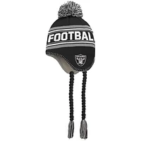 Youth Black/Silver Las Vegas Raiders Jacquard Tassel Knit Hat with Pom