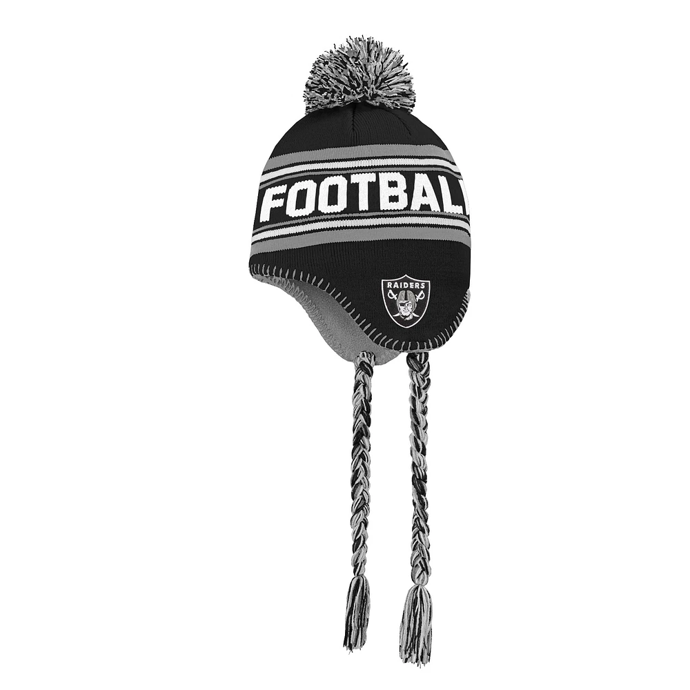 Preschool Black/Silver Las Vegas Raiders Jacquard Tassel Knit Hat with Pom