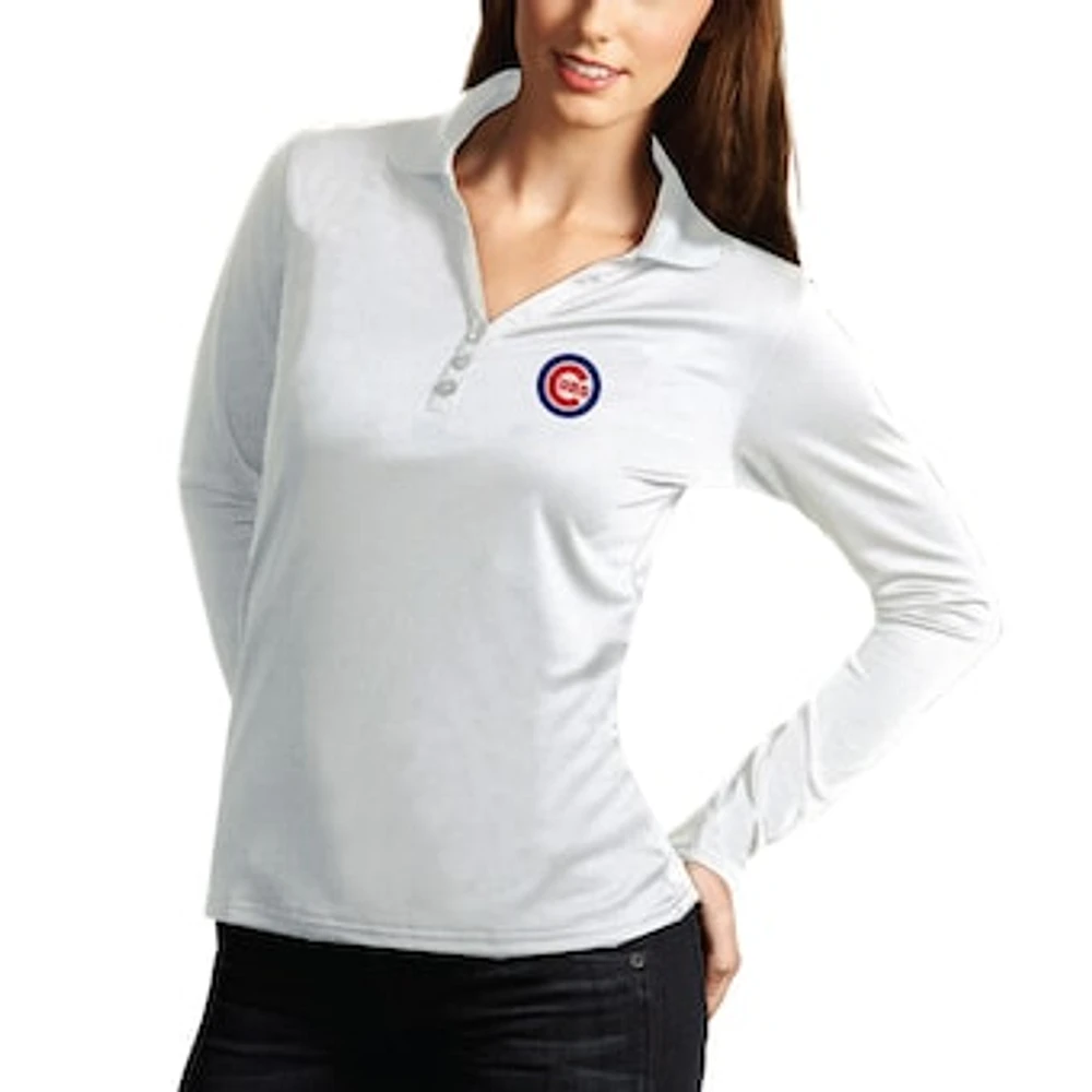 Women's Antigua White Chicago Cubs Desert Dry Xtra Lite Exceed Long Sleeve Polo