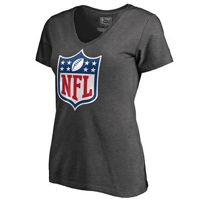 Women's Heathered Charcoal NFL Shield Primary Logo V-Neck T-Shirt