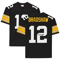 Terry Bradshaw Pittsburgh Steelers Autographed Mitchell & Ness Throwback Black Replica Jersey with "HOF 89" Inscription