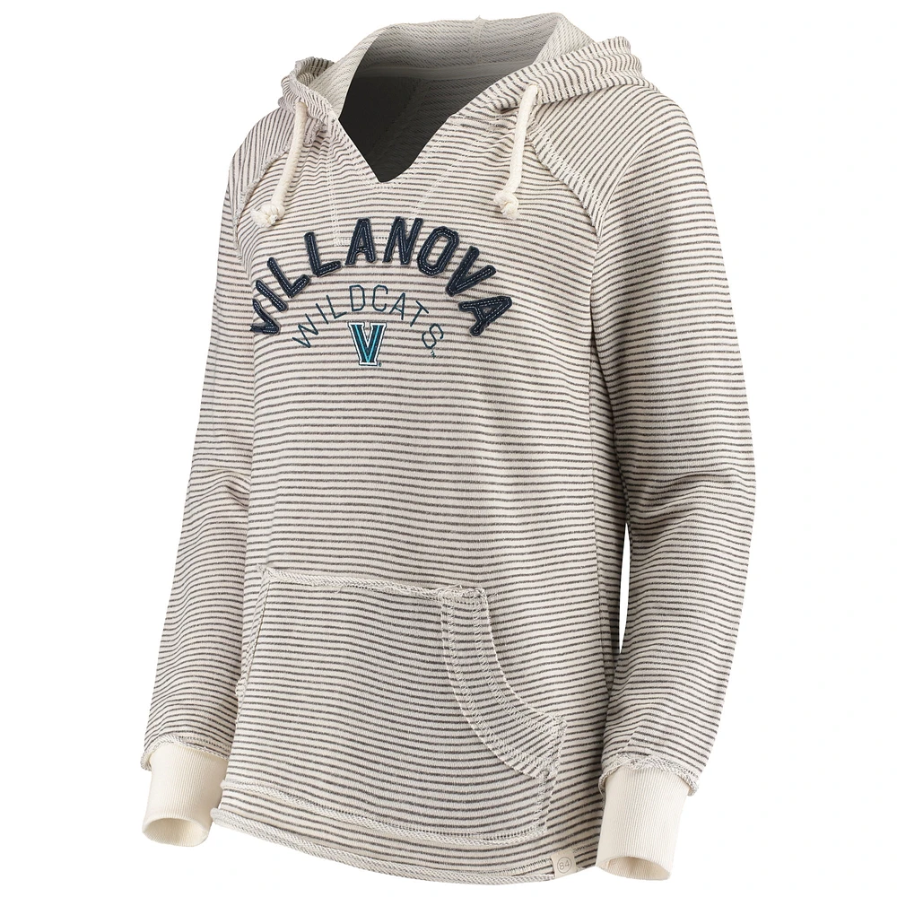 Women's Blue 84 Cream Villanova Wildcats Striped French Terry V-Neck Pullover Hoodie