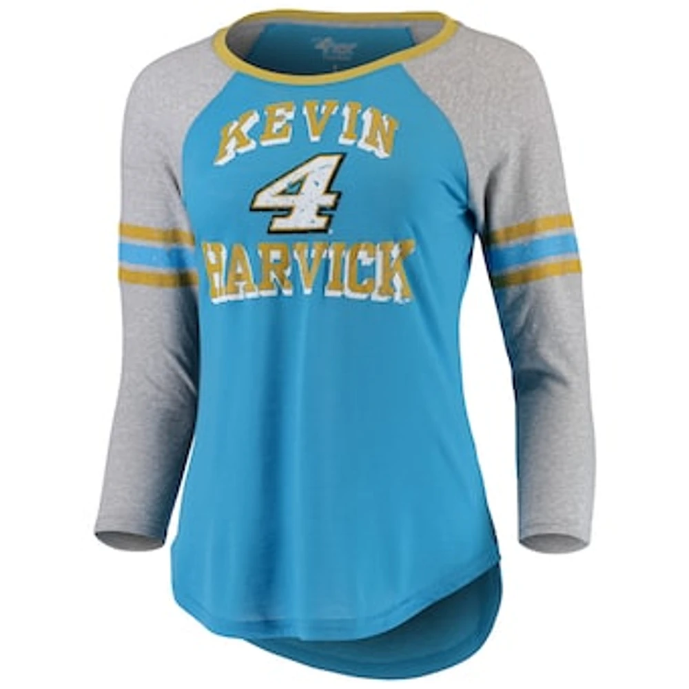 Women's G-III 4Her by Carl Banks Light Blue Kevin Harvick On The Field 3/4-Sleeve Raglan T-Shirt