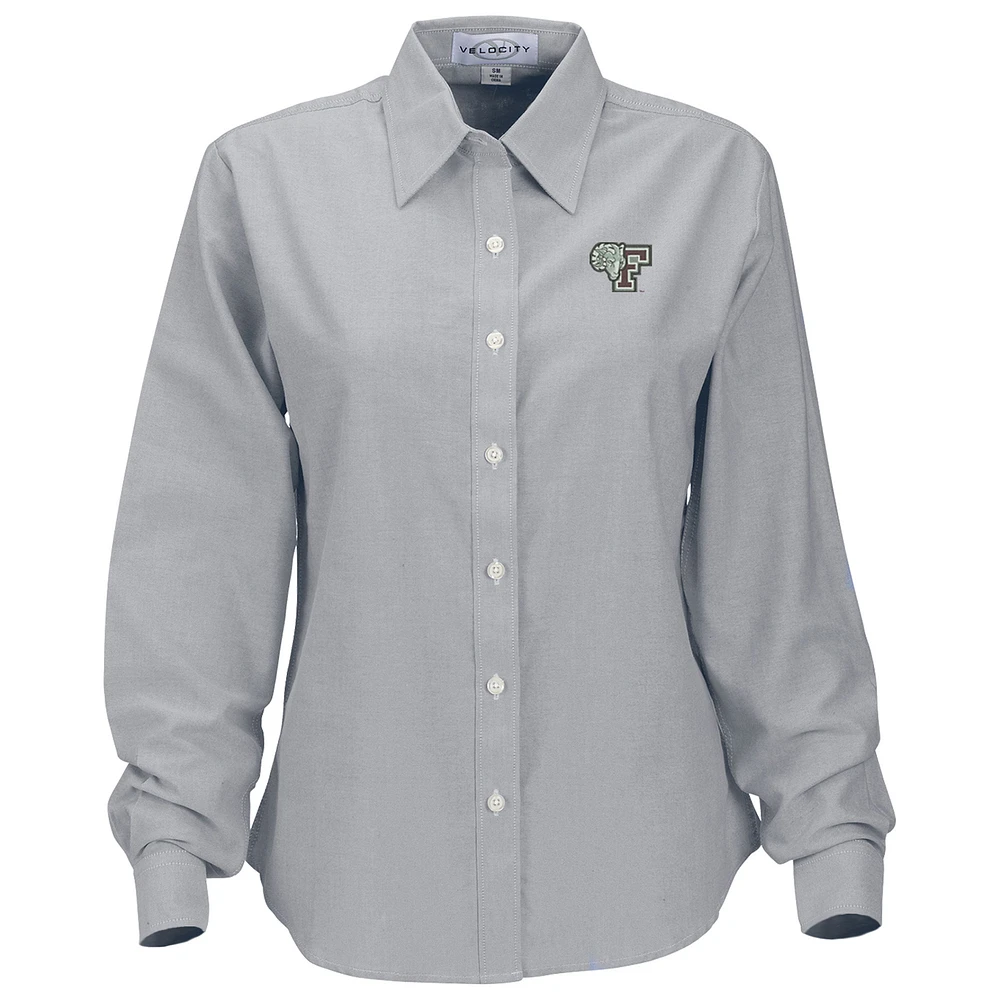 Women's Gray Fordham Rams Velocity Oxford Plus Button-Up Long Sleeve Shirt