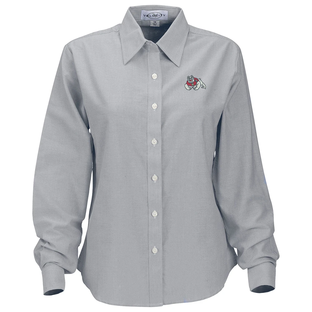 Women's Gray Fresno State Bulldogs Velocity Oxford Plus Button-Up Long Sleeve Shirt