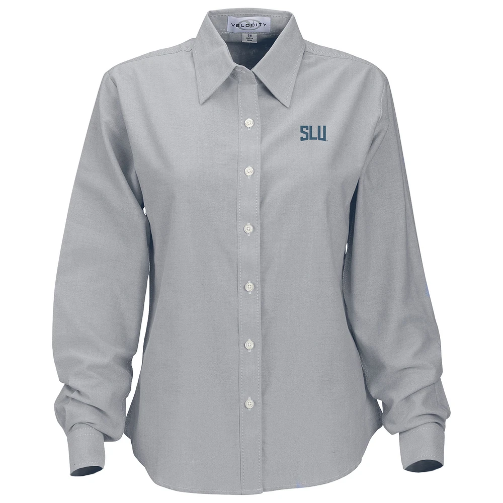 Women's Gray Saint Louis Billikens Velocity Oxford Plus Button-Up Long Sleeve Shirt