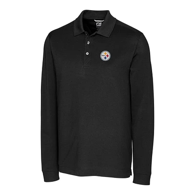 Men's Cutter & Buck Black Pittsburgh Steelers Big Tall Advantage Long Sleeve Polo