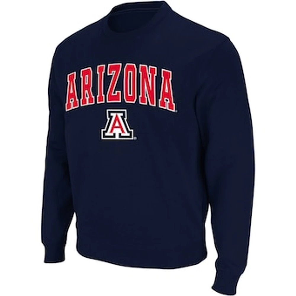 Men's Colosseum Navy Arizona Wildcats Arch & Logo Crew Neck Sweatshirt