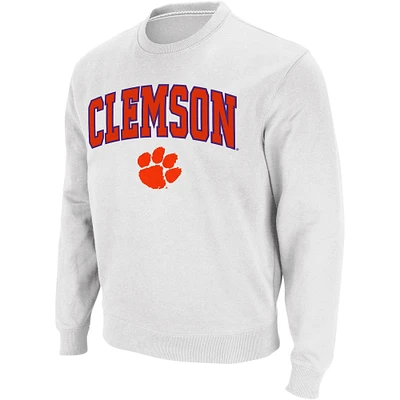 Men's Colosseum White Clemson Tigers Arch & Logo Crew Neck Sweatshirt