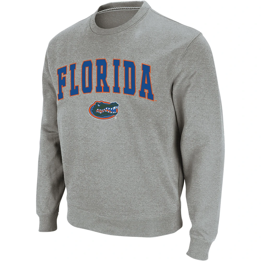 Men's Colosseum Heathered Gray Florida Gators Arch & Logo Crew Neck Sweatshirt