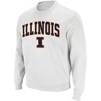 Men's Colosseum White Illinois Fighting Illini Arch & Logo Crew Neck Sweatshirt