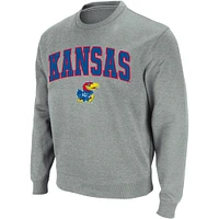 Men's Colosseum Heather Gray Kansas Jayhawks Arch & Logo Crew Neck Sweatshirt