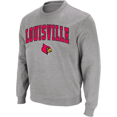 Men's Colosseum Heather Gray Louisville Cardinals Arch & Logo Crew Neck Sweatshirt