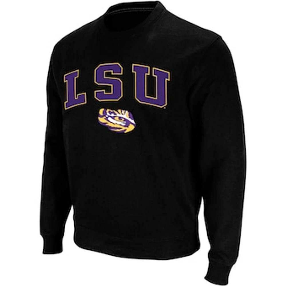 Men's Colosseum Black LSU Tigers Arch & Logo Crew Neck Sweatshirt