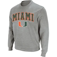 Men's Colosseum Heather Gray Miami Hurricanes Arch & Logo Crew Neck Sweatshirt