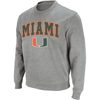 Men's Colosseum Heather Gray Miami Hurricanes Arch & Logo Crew Neck Sweatshirt