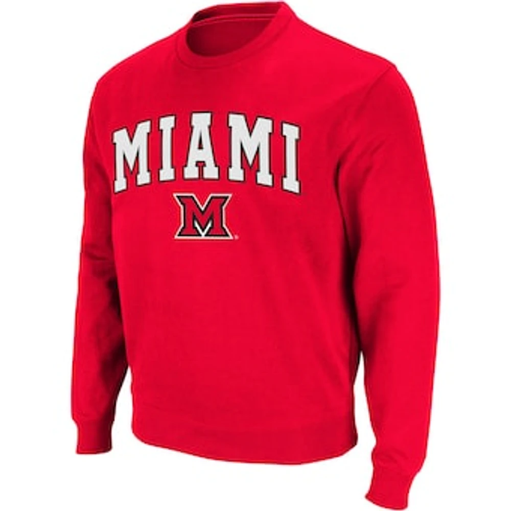 Men's Colosseum Red Miami University RedHawks Arch & Logo Crew Neck Sweatshirt