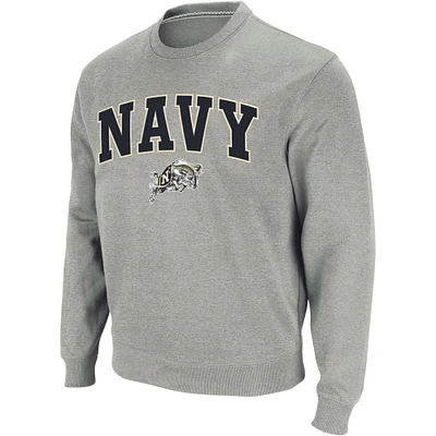 Men's Colosseum Heather Gray Navy Midshipmen Arch & Logo Crew Neck Sweatshirt