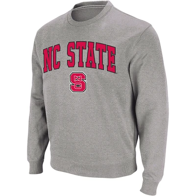 Men's Colosseum Heather Gray NC State Wolfpack Arch & Logo Crew Neck Sweatshirt