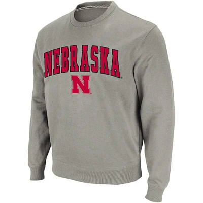 Men's Colosseum Heather Gray Nebraska Huskers Arch & Logo Crew Neck Sweatshirt