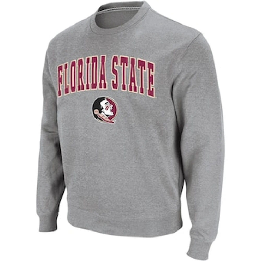 Men's Colosseum Heather Gray Florida State Seminoles Arch & Logo Crew Neck Sweatshirt