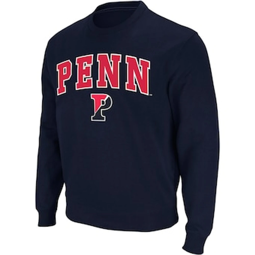 Men's Colosseum Navy Pennsylvania Quakers Arch & Logo Crew Neck Sweatshirt