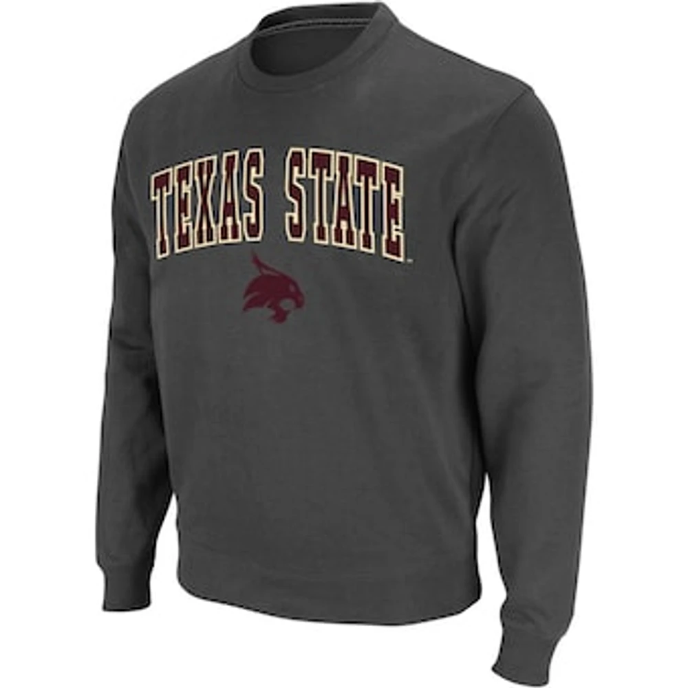 Men's Colosseum Charcoal Texas State Bobcats Arch & Logo Crew Neck Sweatshirt