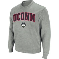 Men's Colosseum Heather Gray UConn Huskies Arch & Logo Crew Neck Sweatshirt