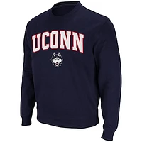 Men's Colosseum Navy UConn Huskies Arch & Logo Crew Neck Sweatshirt