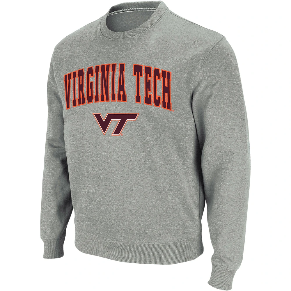 Men's Colosseum Heather Gray Virginia Tech Hokies Arch & Logo Crew Neck Sweatshirt