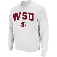 Men's Colosseum White Washington State Cougars Arch & Logo Crew Neck Sweatshirt