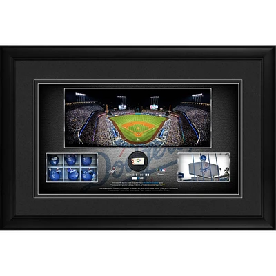 Los Angeles Dodgers Framed 10" x 18" Stadium Panoramic Collage with a Piece of Game-Used Baseball - Limited Edition of 500