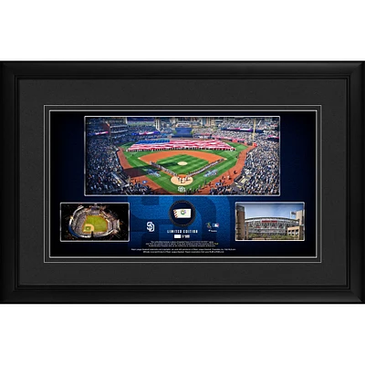 San Diego Padres Framed 10" x 18" Stadium Panoramic Collage with a Piece of Game-Used Baseball - Limited Edition of 500