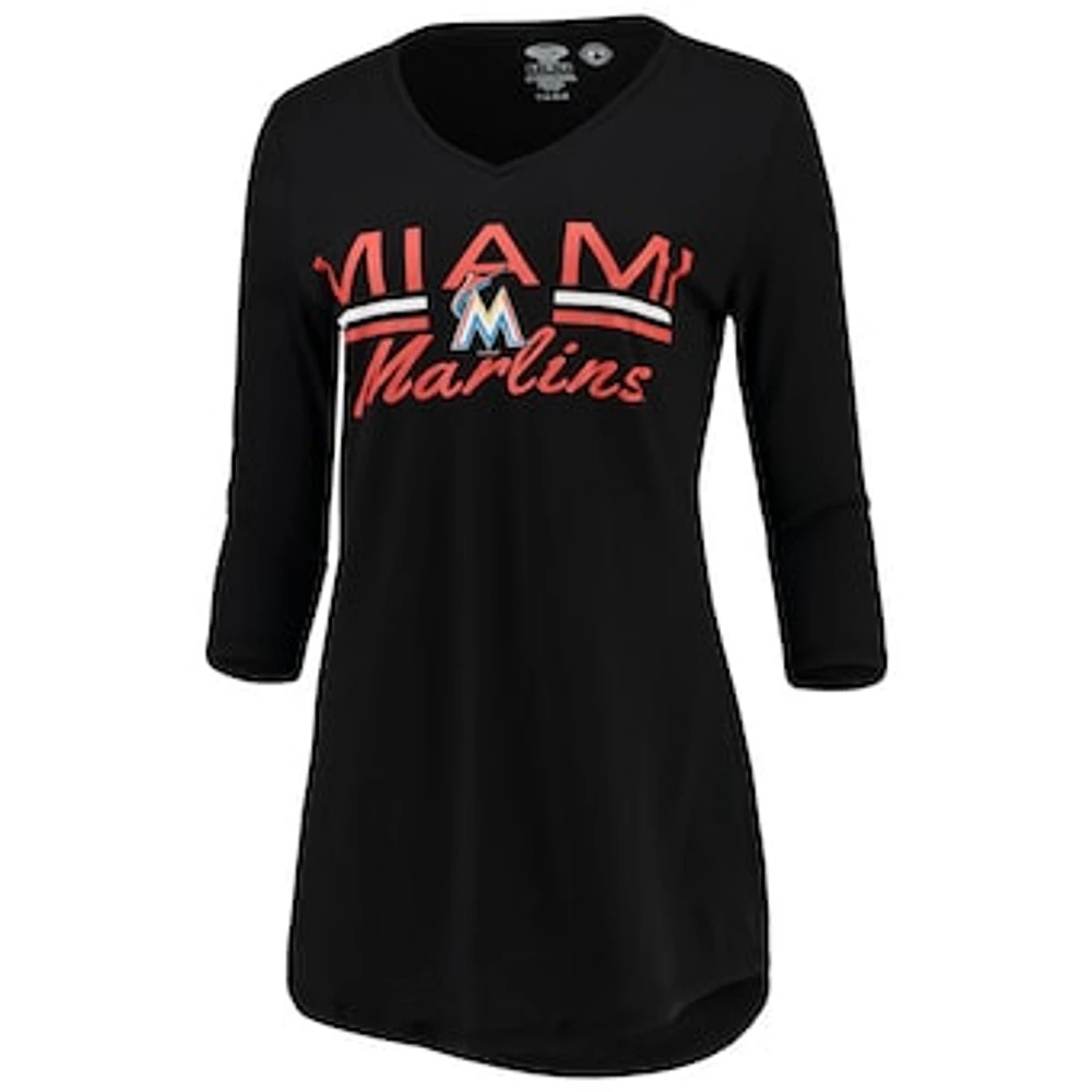 Women's Concepts Sport Black Miami Marlins Duo 3/4-Sleeve V-Neck Nightshirt