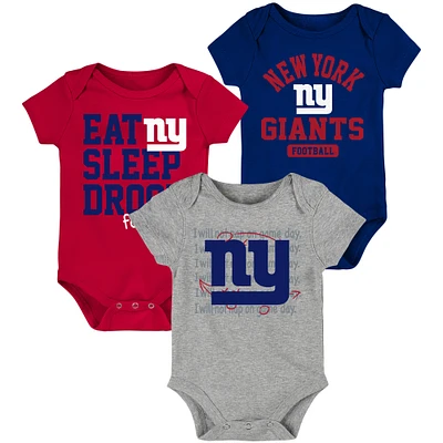 Newborn & Infant Royal/Red New York Giants Eat Sleep Drool Football Three-Piece Bodysuit Set