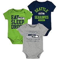 Newborn & Infant Navy/Neon Green Seattle Seahawks Eat Sleep Drool Football Three-Piece Bodysuit Set