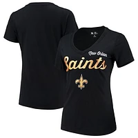 Women's G-III 4Her by Carl Banks Black New Orleans Saints Post Season V-Neck T-Shirt