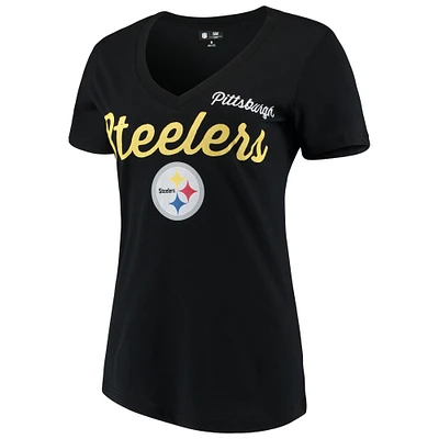 Women's G-III 4Her by Carl Banks Black Pittsburgh Steelers Post Season V-Neck T-Shirt