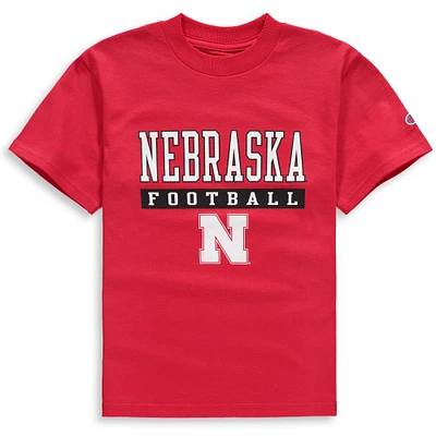 Youth Champion Scarlet Nebraska Huskers Football Drop T-Shirt