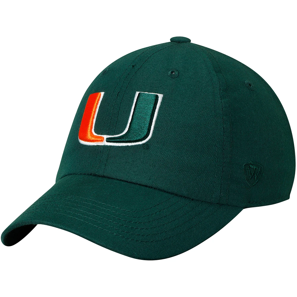 Men's Top of the World Green Miami Hurricanes Primary Logo Staple Adjustable Hat