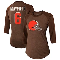 Women's Majestic Baker Mayfield Brown Cleveland Browns Player Name & Number Tri-Blend 3/4-Sleeve Raglan T-Shirt