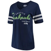 Women's Touch College Navy Seattle Seahawks Triple Play V-Neck T-Shirt