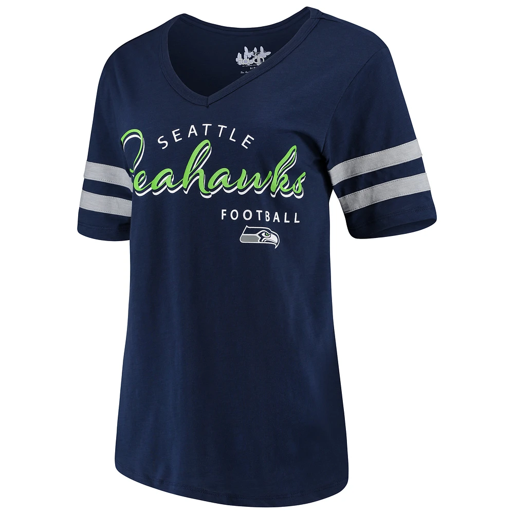 Women's Touch College Navy Seattle Seahawks Triple Play V-Neck T-Shirt
