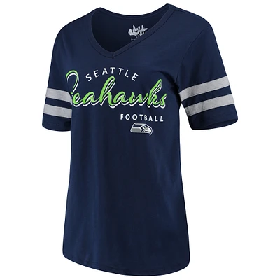 Women's Touch College Navy Seattle Seahawks Triple Play V-Neck T-Shirt