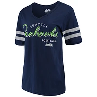 Women's Touch College Navy Seattle Seahawks Triple Play V-Neck T-Shirt