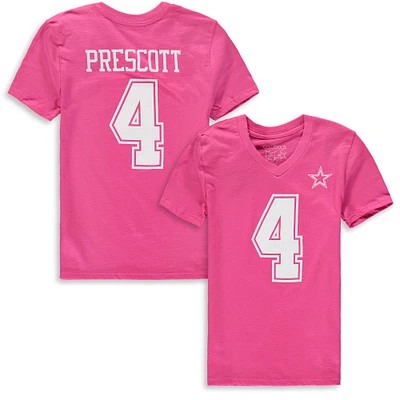 Girls Youth Dak Prescott Pink Dallas Cowboys Lollipop Player Genuine Name & Number V-Neck T-Shirt