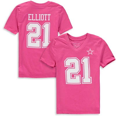 Girls Youth Ezekiel Elliott Pink Dallas Cowboys Lollipop Player Genuine Name & Number V-Neck T-Shirt