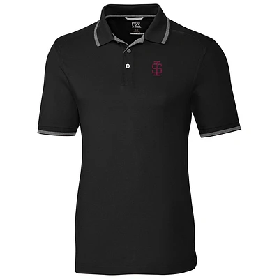 Men's Cutter & Buck Black Southern Illinois Salukis Big & Tall College Vault Advantage Tipped DryTec Tri-Blend Polo