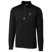 Men's Cutter & Buck Black Grambling Tigers Big Tall College Vault Traverse Quarter-Zip Pullover Jacket