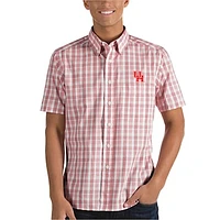 Men's Antigua Red/White Houston Cougars Crew Woven Button-Down Shirt